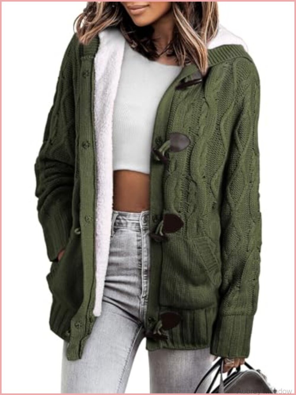 Sidefeel Women's Hooded Fleece Lined Button Down Cardigan Sweater